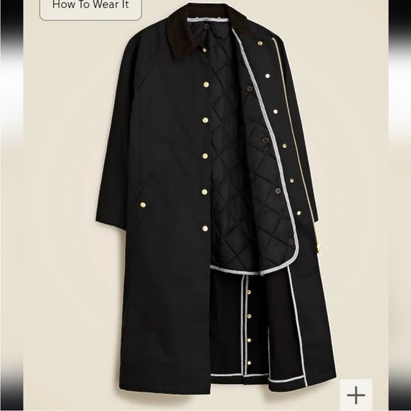 NWT J.Crew Long Barn Jacket in Black Waxed Cotton Twill Size XXL CC954 - Picture 1 of 16